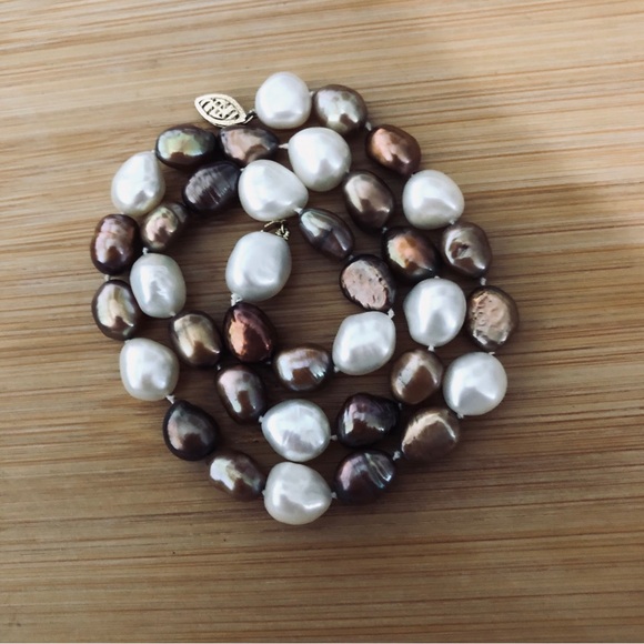 $144 14K Yellow Gold Clasp Estate Multi Colored Freshwater Pearl Necklace - Picture 3 of 5